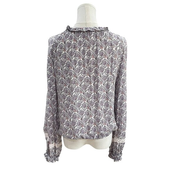 Olivaceous Boho Floral Peasant Blouse Cottagecore Lace Ruffle Dainty Tie Top M - Picture 7 of 11